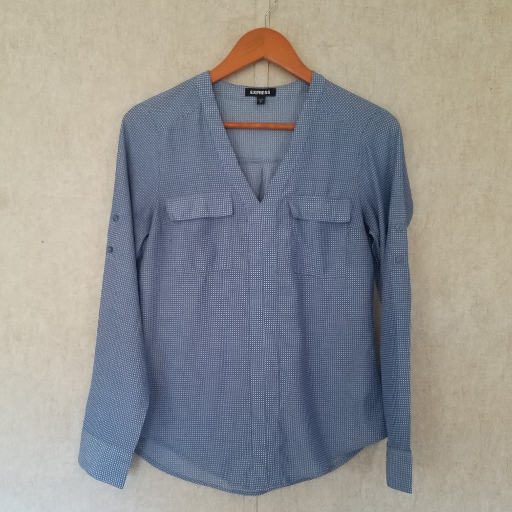EXPRESS // Light Blue with White Dots Blouse
